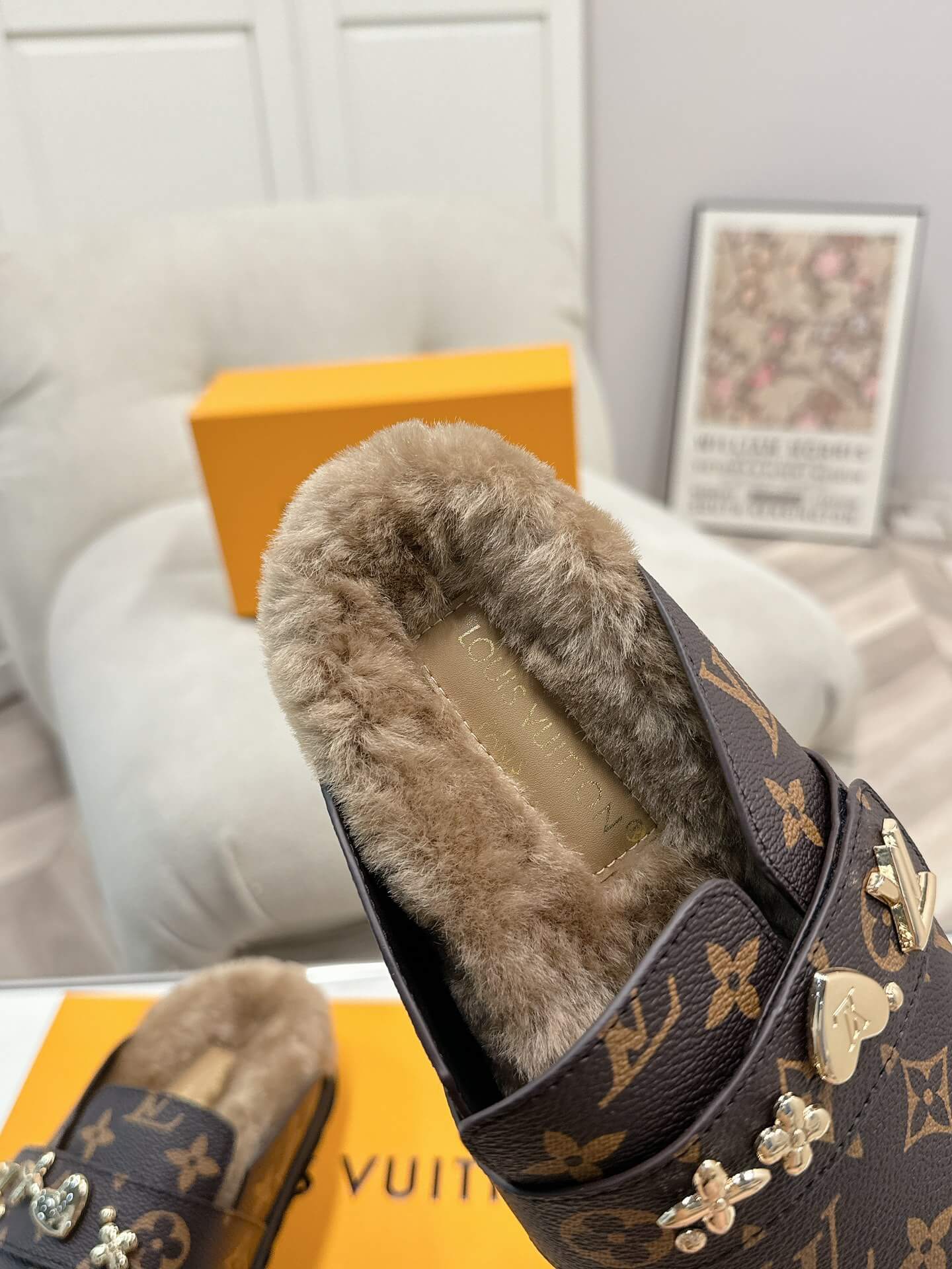 Louis Vuitton Monogram Fur-Lined Mules in Brown - Image 6