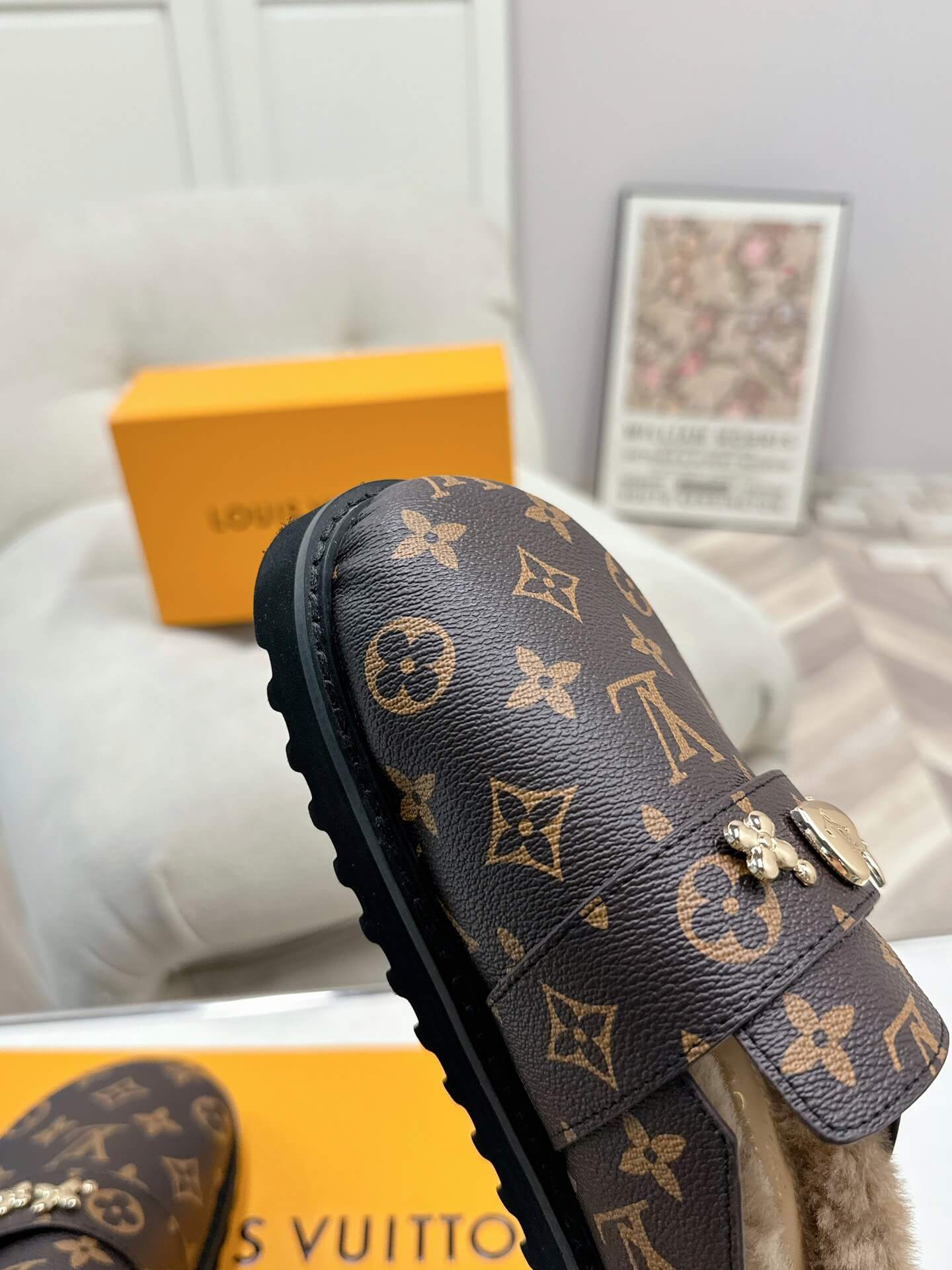 Louis Vuitton Monogram Fur-Lined Mules in Brown - Image 8