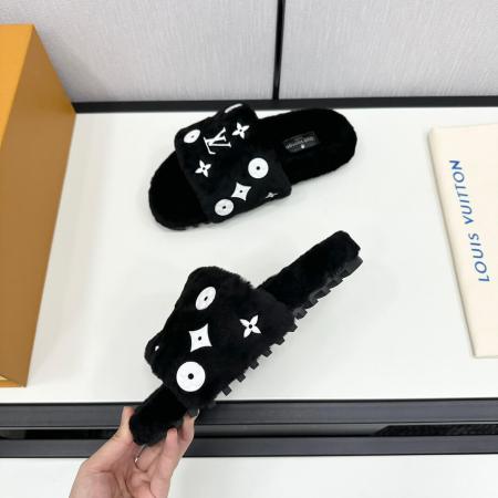 Louis Vuitton Monogram Wool Slippers - Black & White
