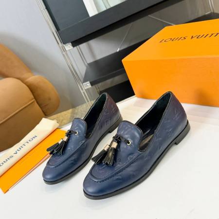 Louis Vuitton Monogram Society Loafers for Women in Navy Blue