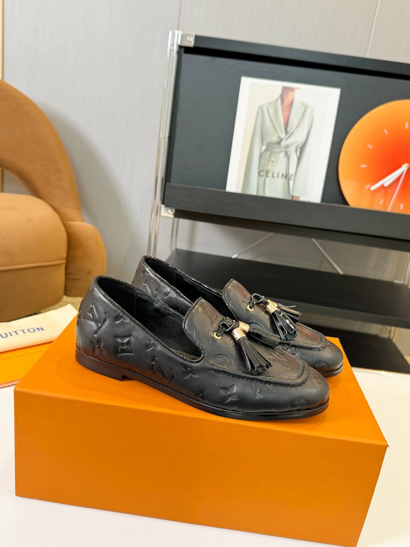 Louis Vuitton Monogram Society Loafers in Black – Elegant Tassel Detailing - Image 3