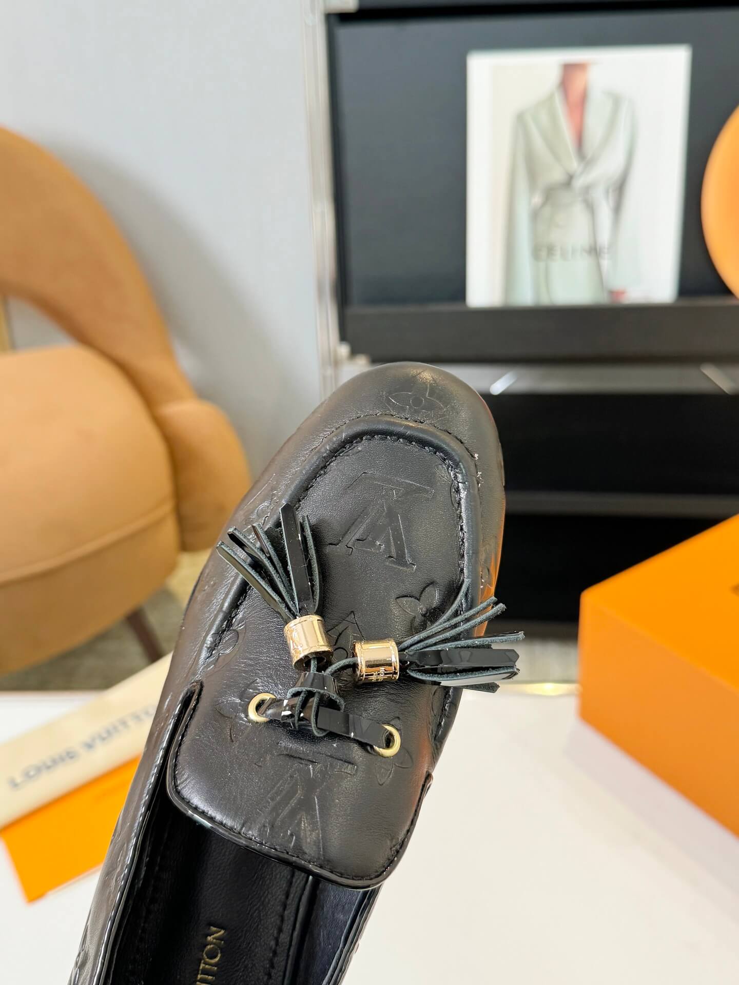 Louis Vuitton Monogram Society Loafers in Black – Elegant Tassel Detailing - Image 7