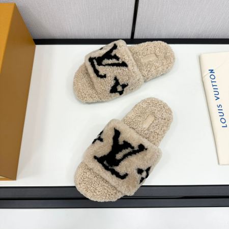 Louis Vuitton Monogram Wool Slippers in Beige
