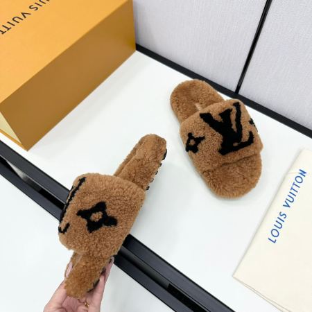 Louis Vuitton Monogram Wool Slippers in Brown