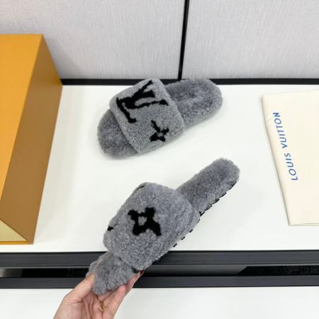 Louis Vuitton Monogram Wool Slippers in Grey
