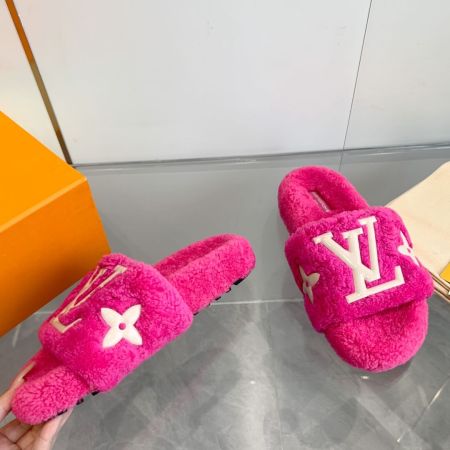 Louis Vuitton Pillow Comfort Flat Mule in Pink Shearling.