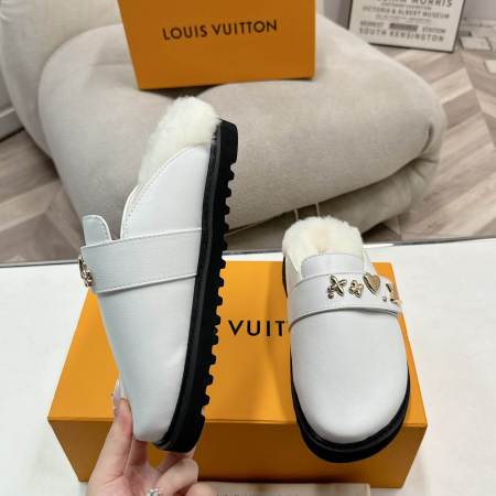 Louis Vuitton White Shearling Comfort Mules