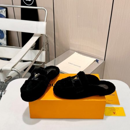 Louis Vuitton Winter Warm Oz Mule Sandals – Black Shearling Suede Slide