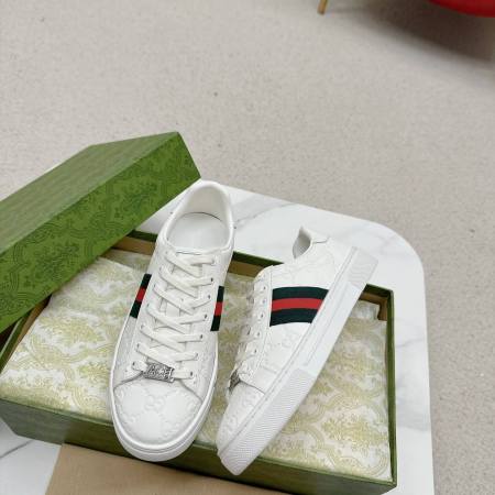 Gucci Ace White GG Leather Trainer with Web