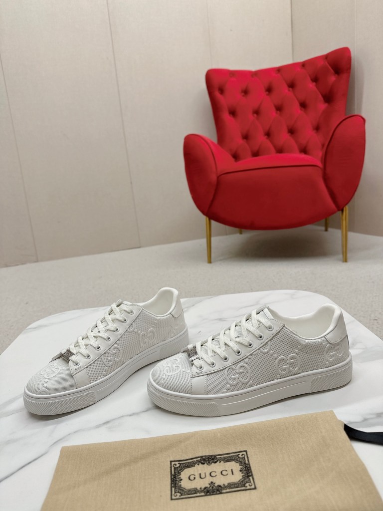 Gucci Ace White Jumbo GG Embossed Leather Sneaker