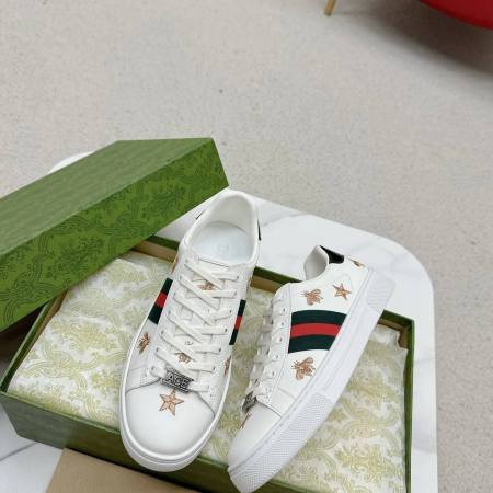 Gucci Ace White Leather Sneaker with Web, Bee and Star