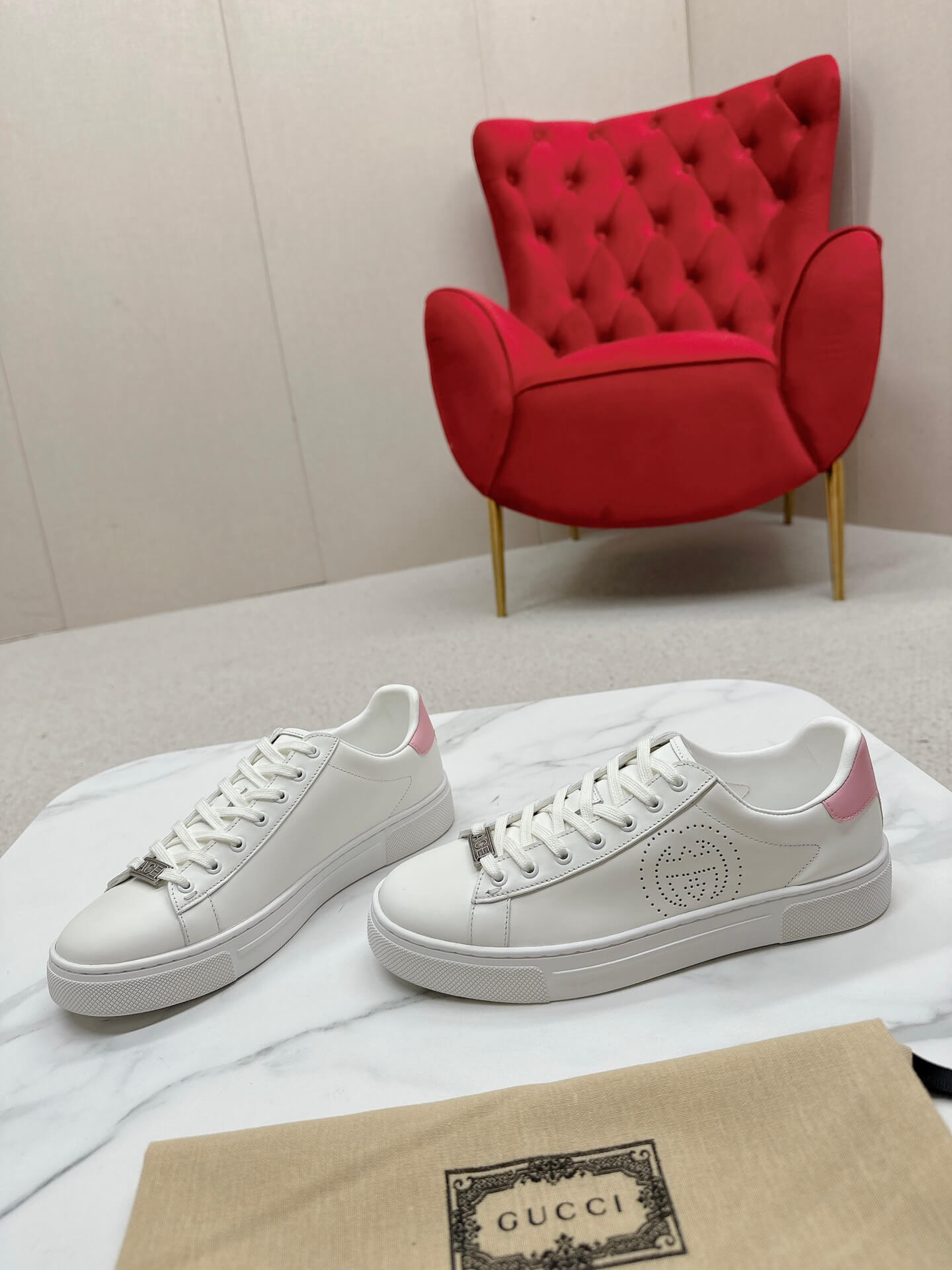Gucci Ace White Leather Trainer with Interlocking G