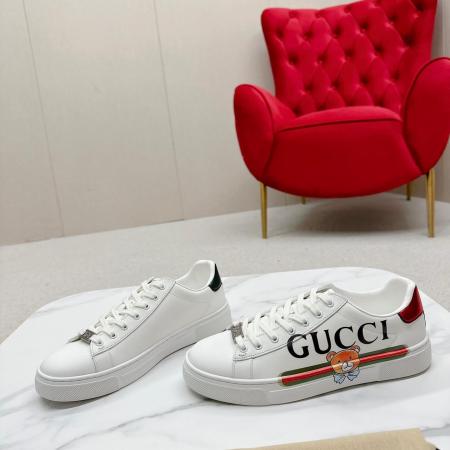 Gucci Ace White Leather Sneaker with Teddy Bear Print