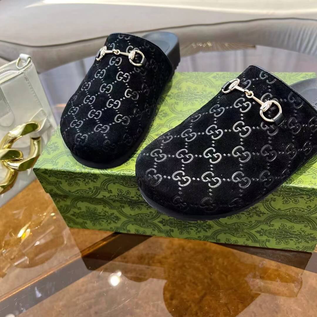 Gucci Women's Black GG Suede Horsebit Slipper - Image 10