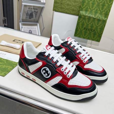 Gucci Black White and Red Leather Interlocking G Sneaker