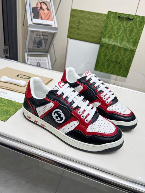 Gucci Black White and Red Leather Interlocking G Sneaker