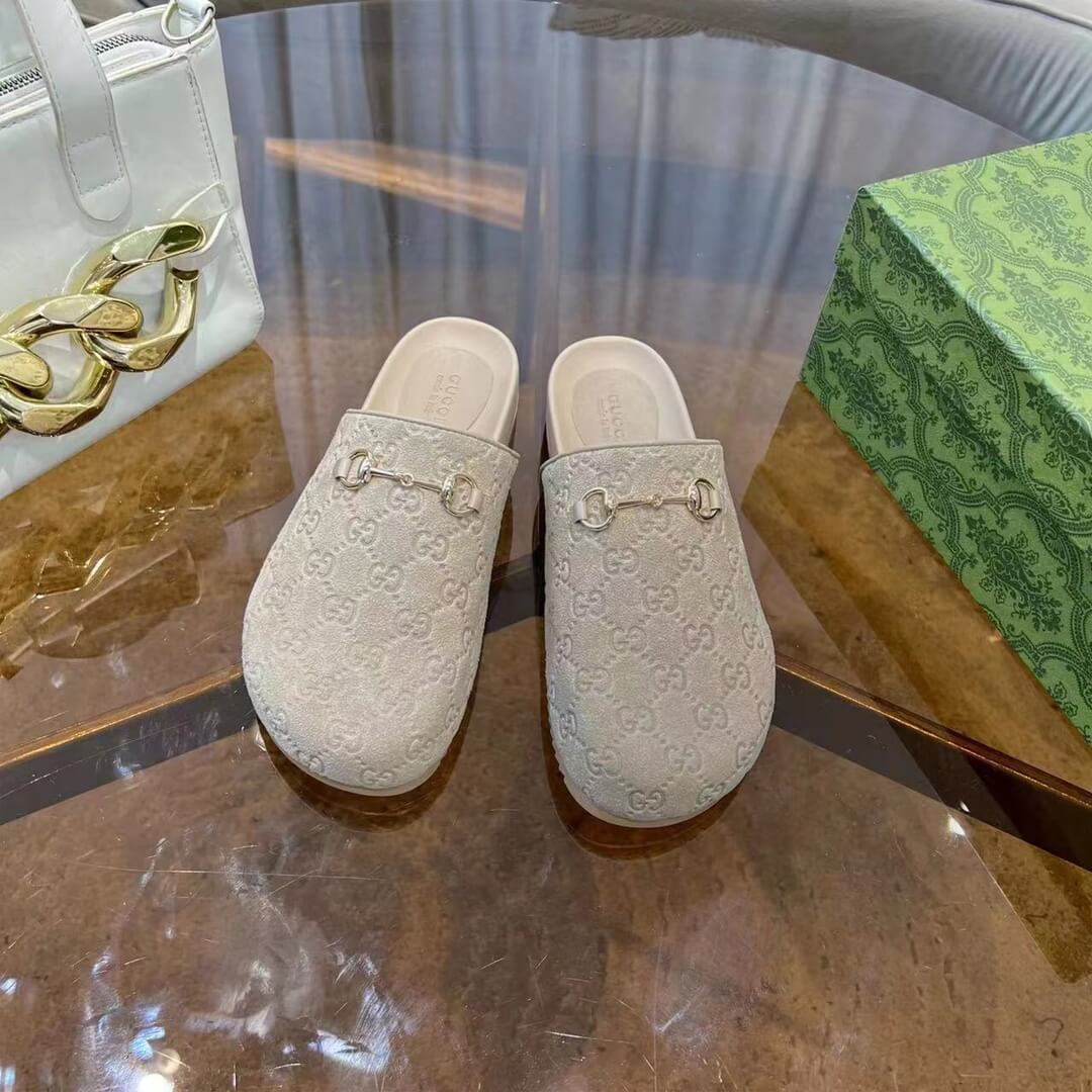 Gucci Women's Cream Suede Horsebit Slipper