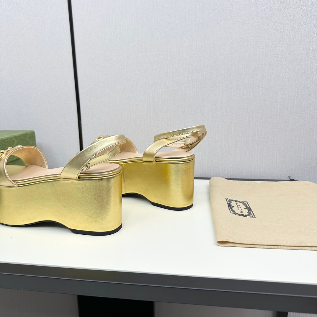 Gucci Women's Golden Leather Horsebit Platform Sandal - Image 6