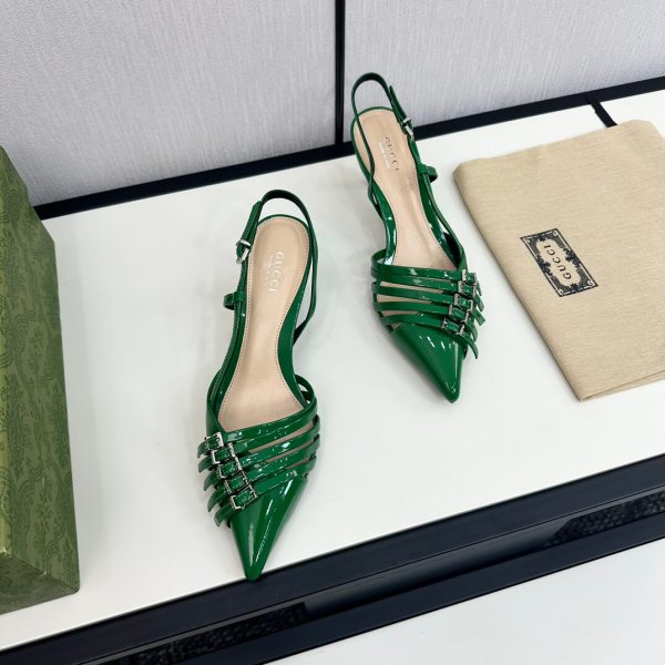 Gucci Women's Green Leather Mid-Heel Slingback Pump