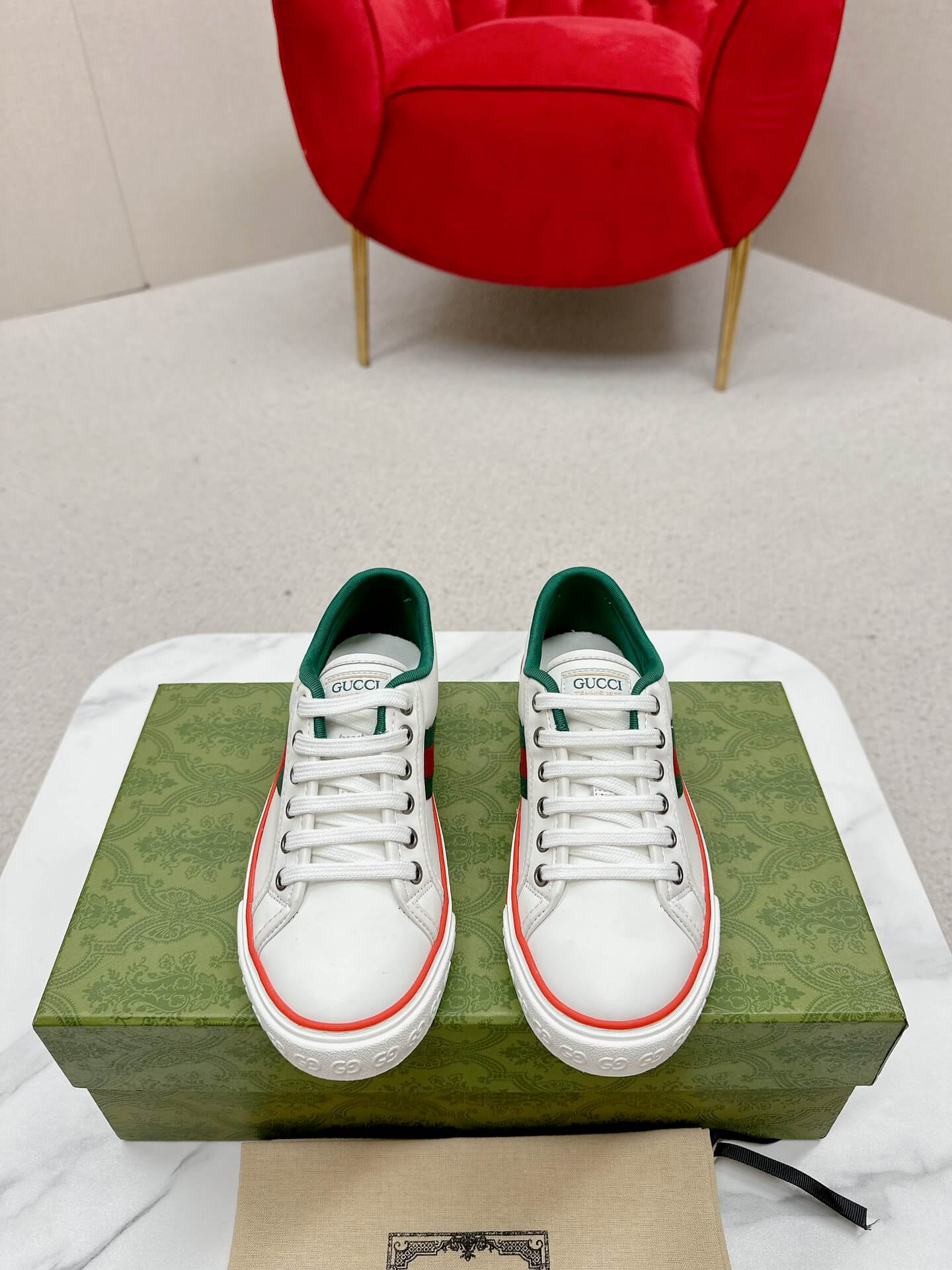 Gucci Tennis 1977 White Leather Sneaker with Web - Image 6
