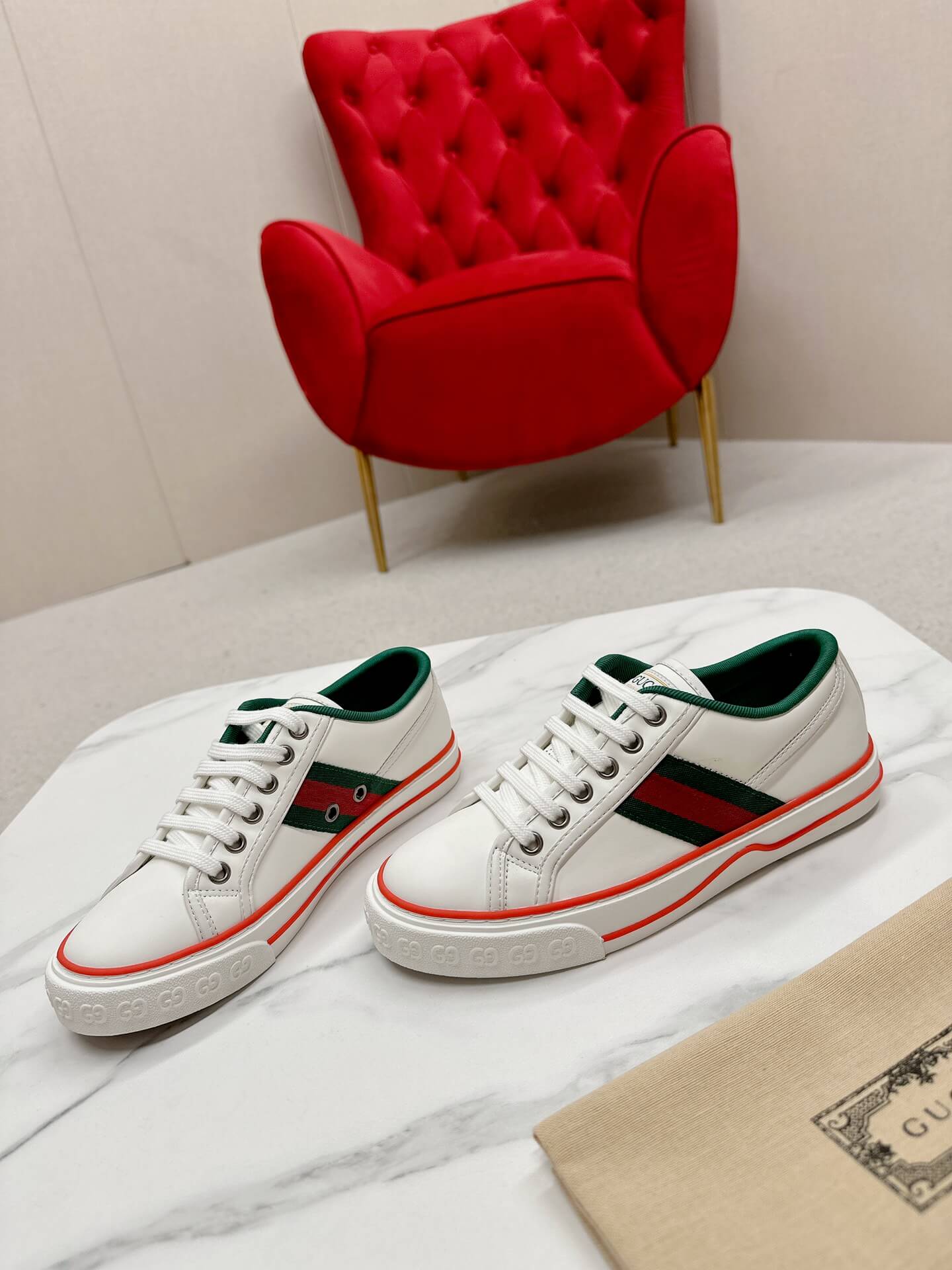 Gucci Tennis 1977 White Leather Sneaker with Web
