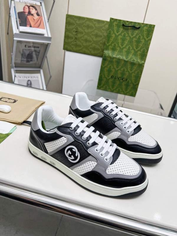 Gucci Interlocking GG Black White Grey Leather Sneaker