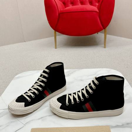 Gucci Julio Black Canvas High Top Trainer with Web