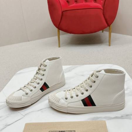 Gucci Julio White Canvas High Top Trainer with Web