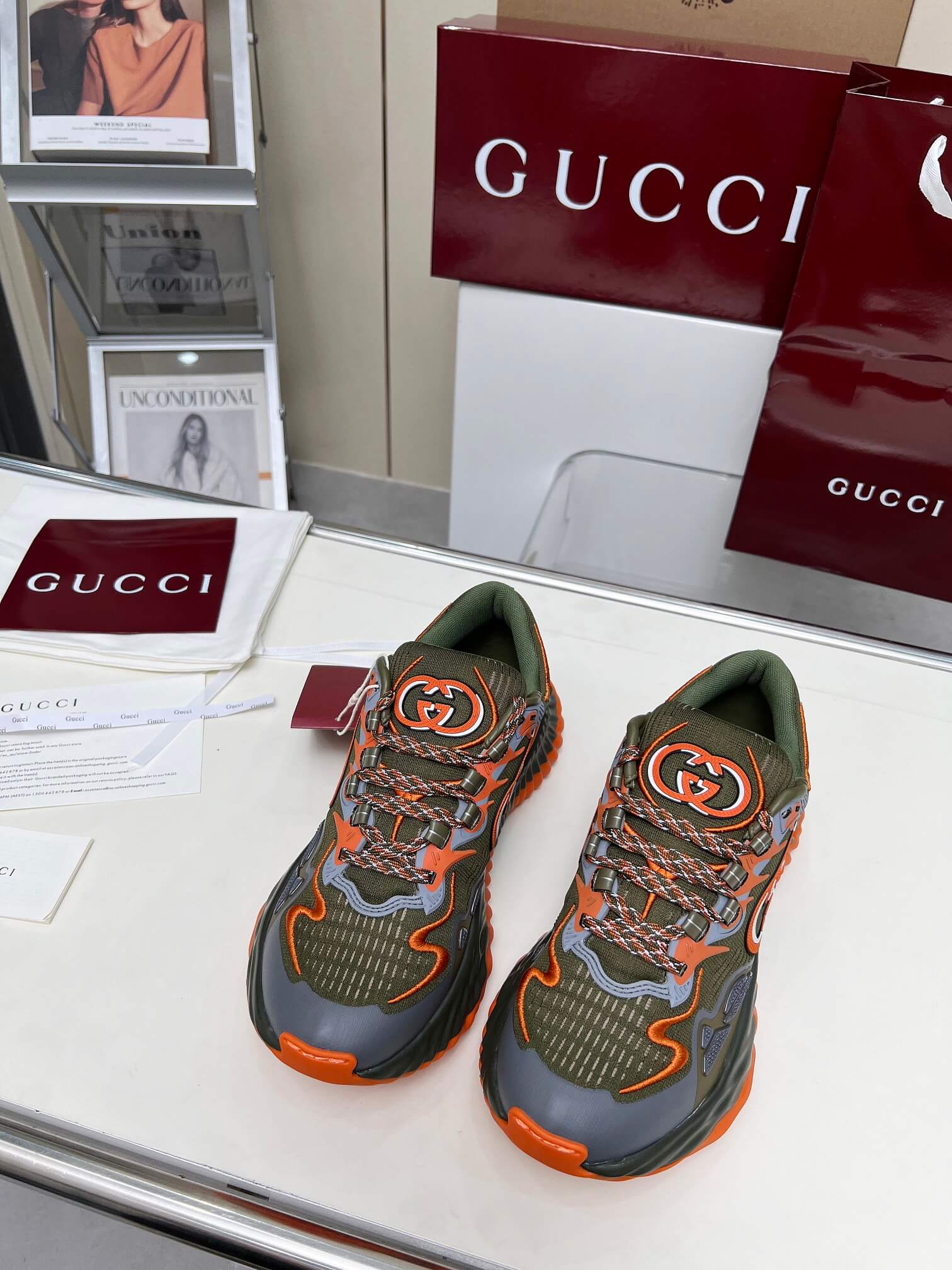 Gucci Olive Orange Ripple Trainer - Image 9