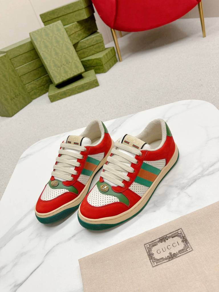 Gucci Red and White Leather Screener Trainer