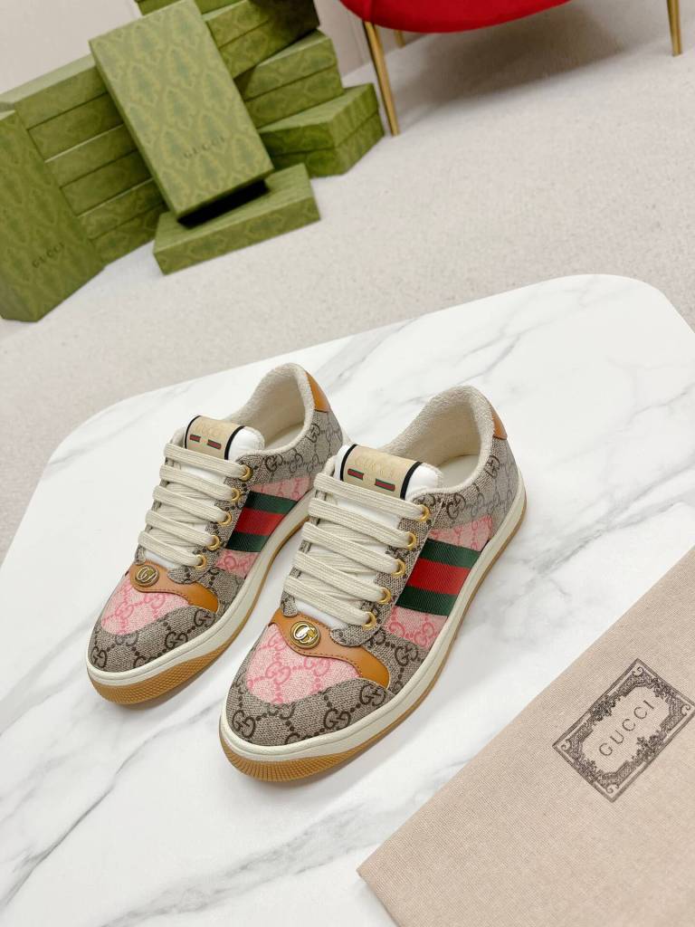 Gucci Screener Beige and Ebony and Pink Supreme Trainer