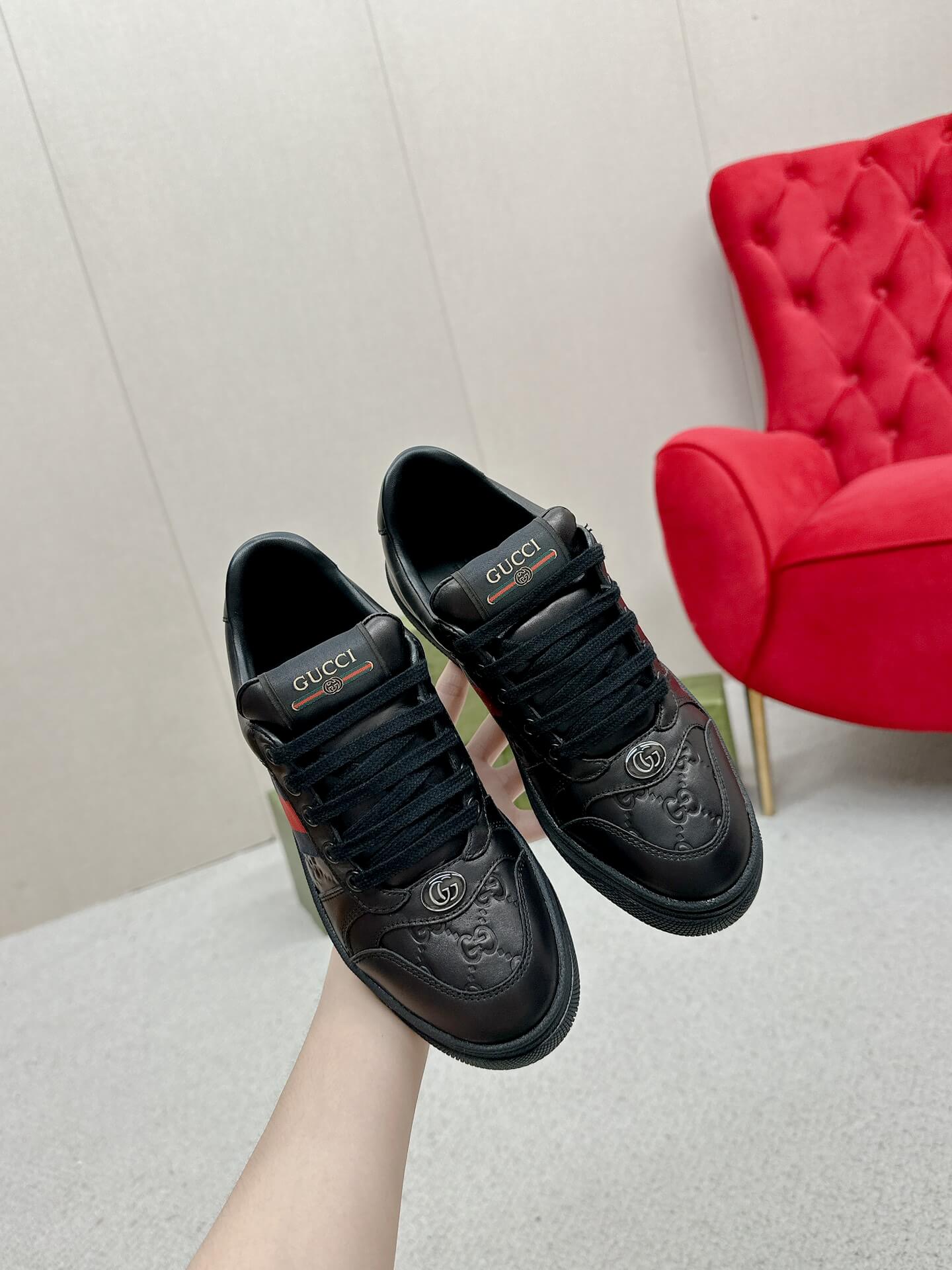 Gucci Screener Black GG Leather Trainer - Image 6
