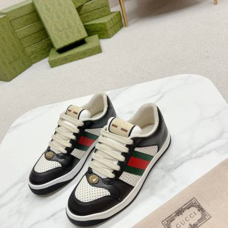 Gucci Screener Black and White Leather Trainer