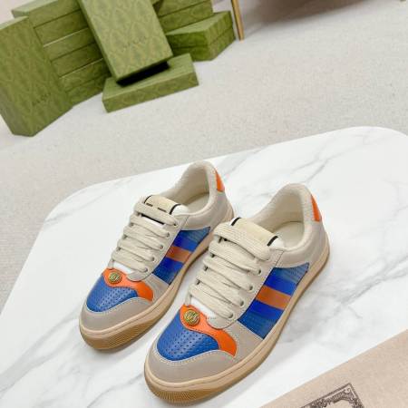 Gucci Screener Beige and Blue Leather Trainer