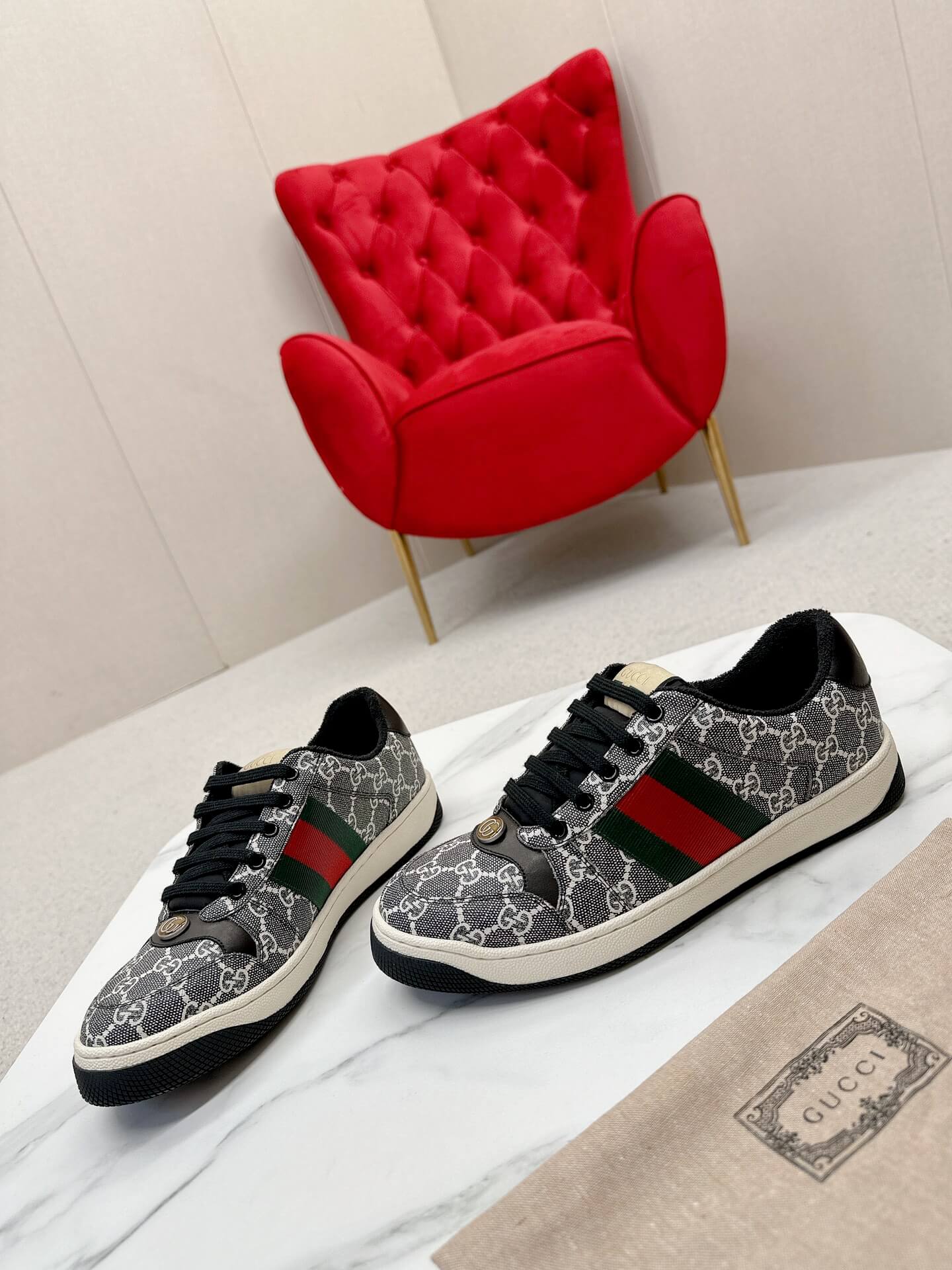 Gucci Screener Grey and White GG Supreme Trainer