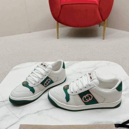 Gucci Screener White and Green Leather Trainer with Interlocking G