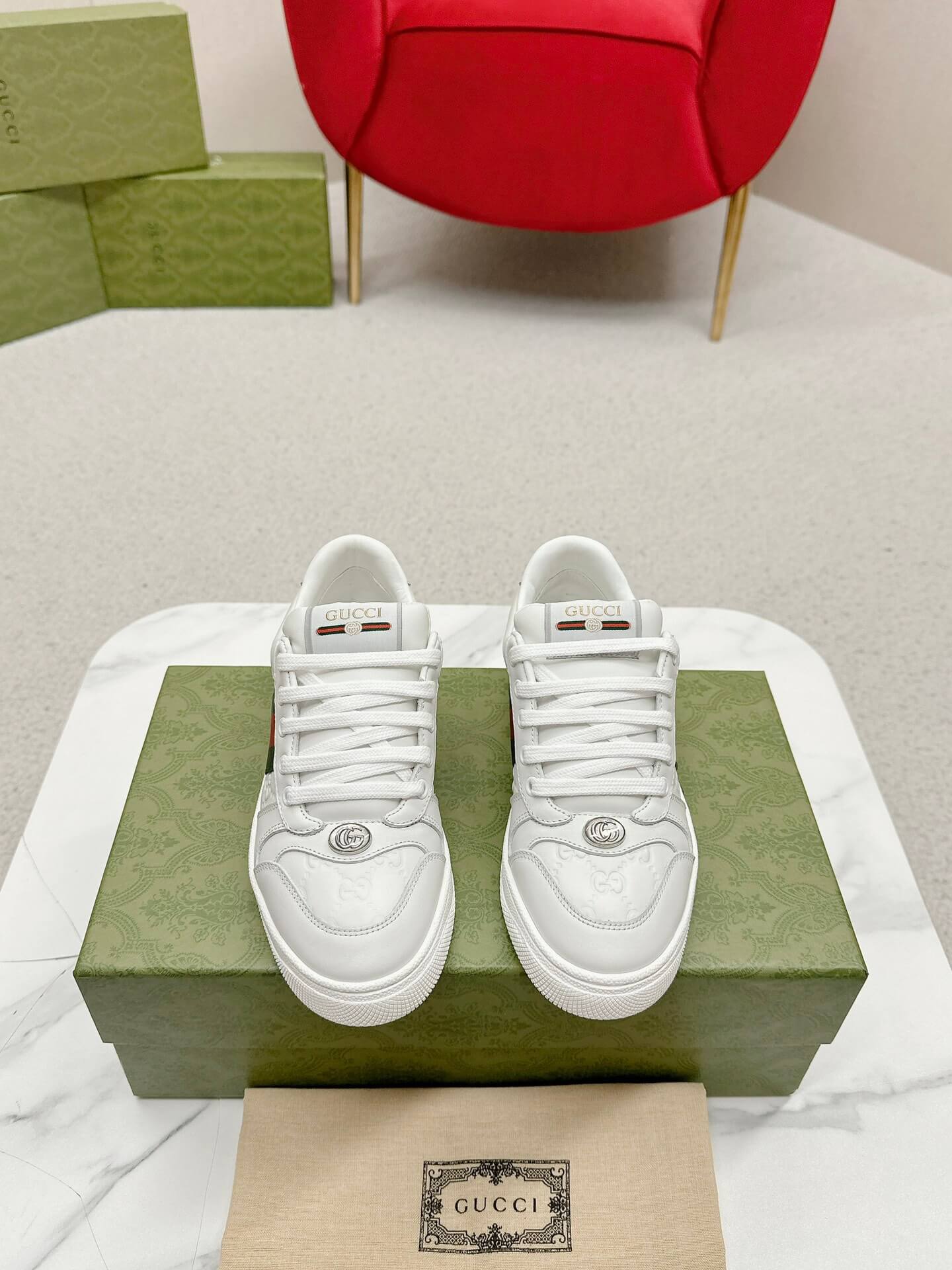 Gucci Screener White GG Leather Trainer - Image 2