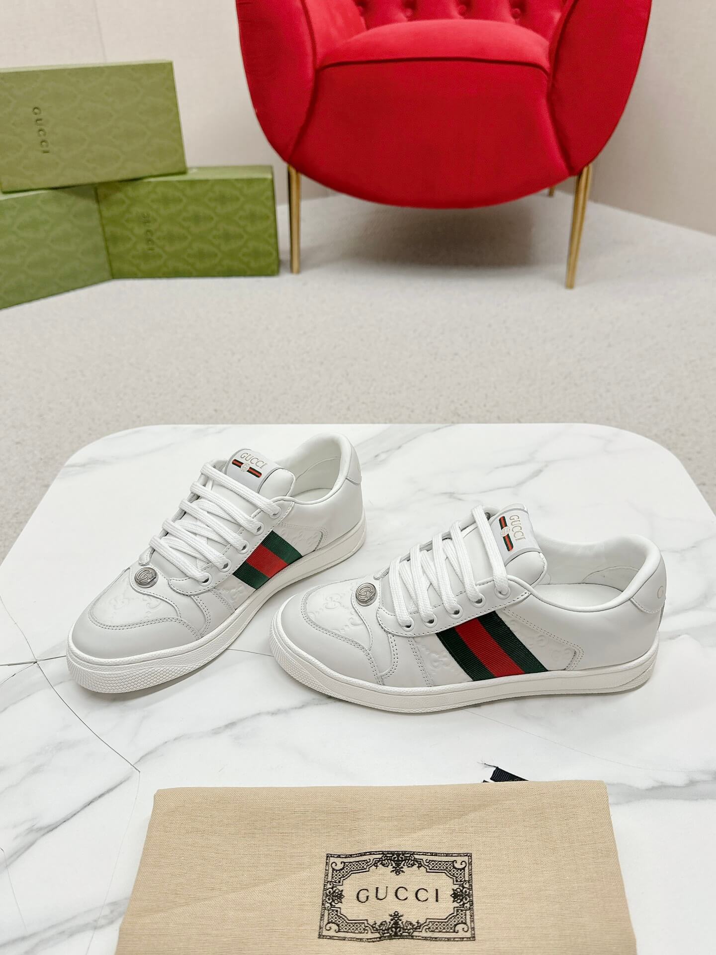 Gucci Screener White GG Leather Trainer