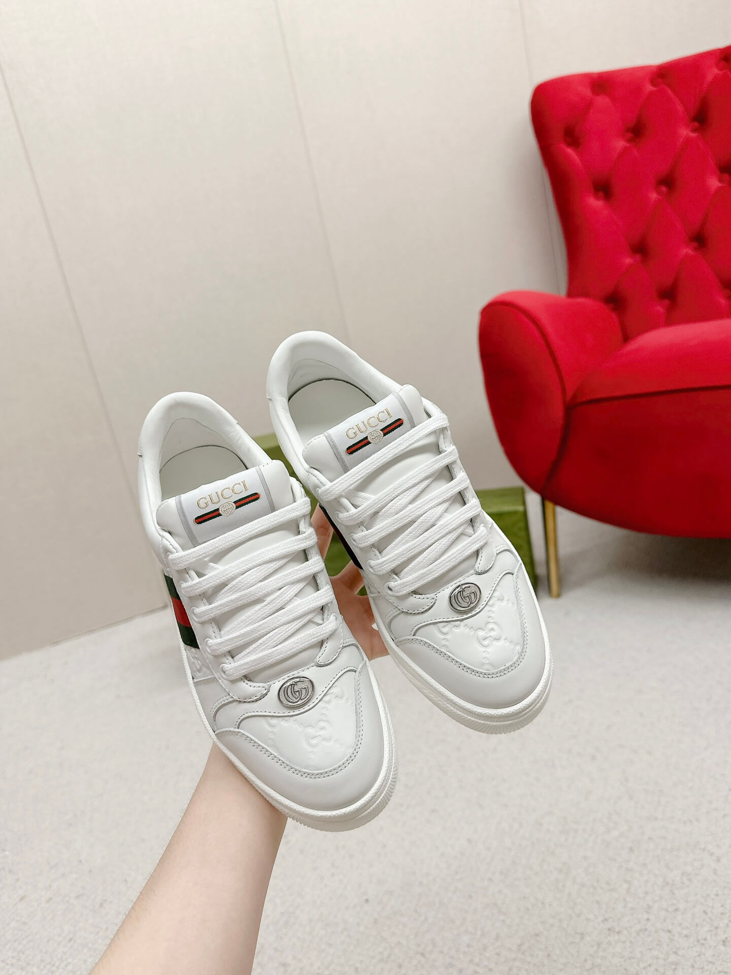 Gucci Screener White GG Leather Trainer - Image 6
