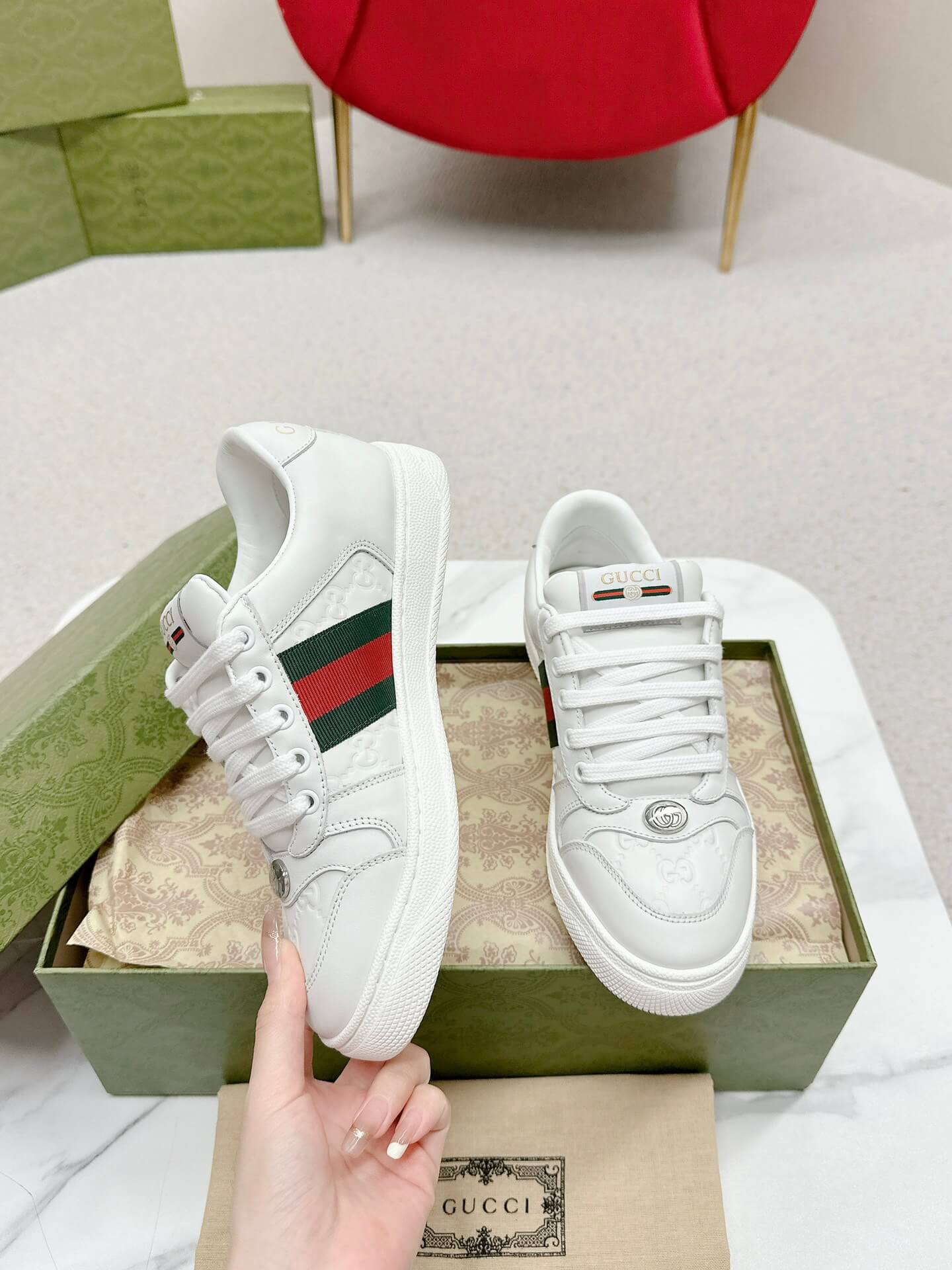 Gucci Screener White GG Leather Trainer - Image 9
