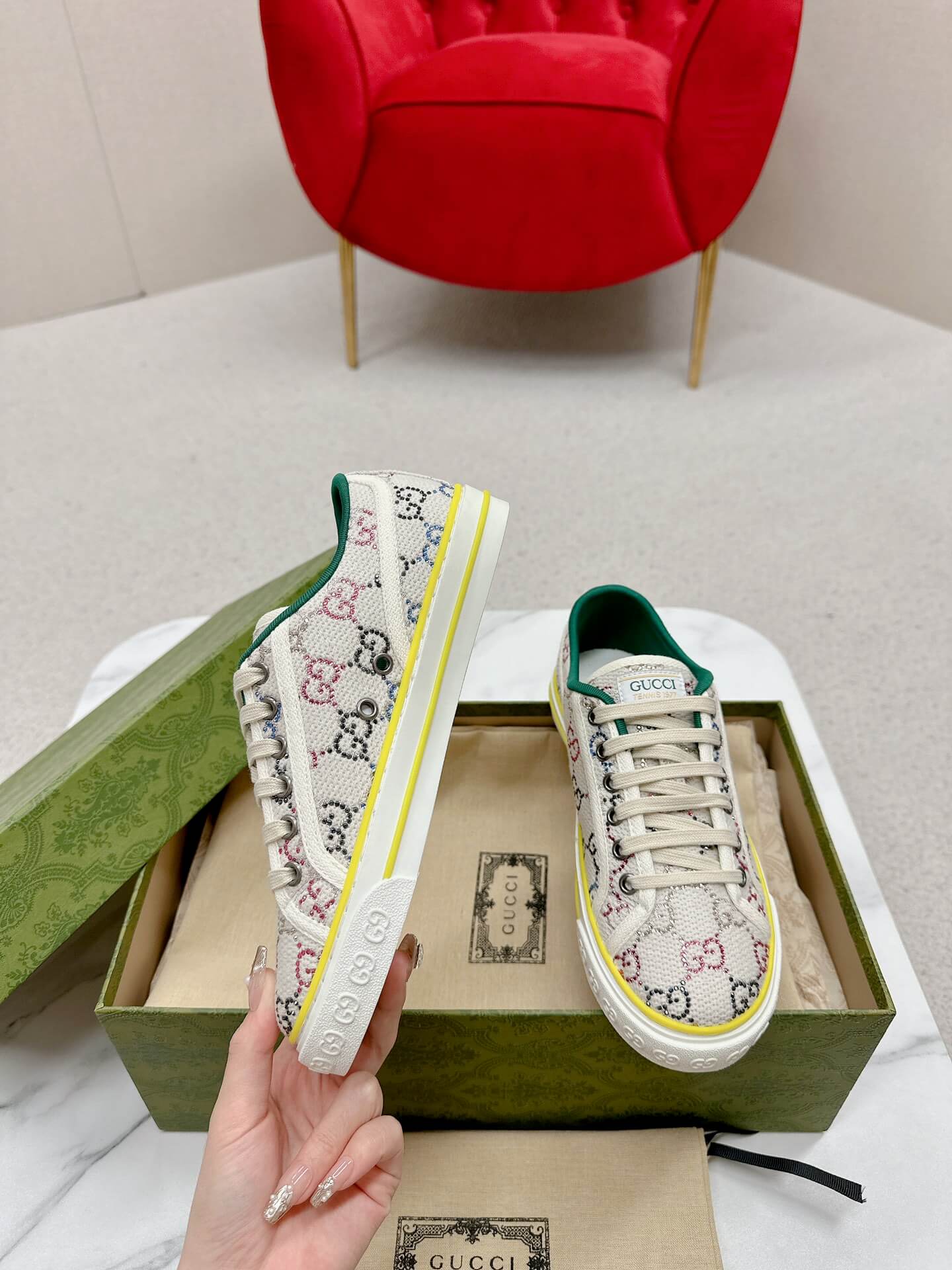 Gucci Women's Gucci Tennis 1977 Sneaker with Rhinestones - Image 4