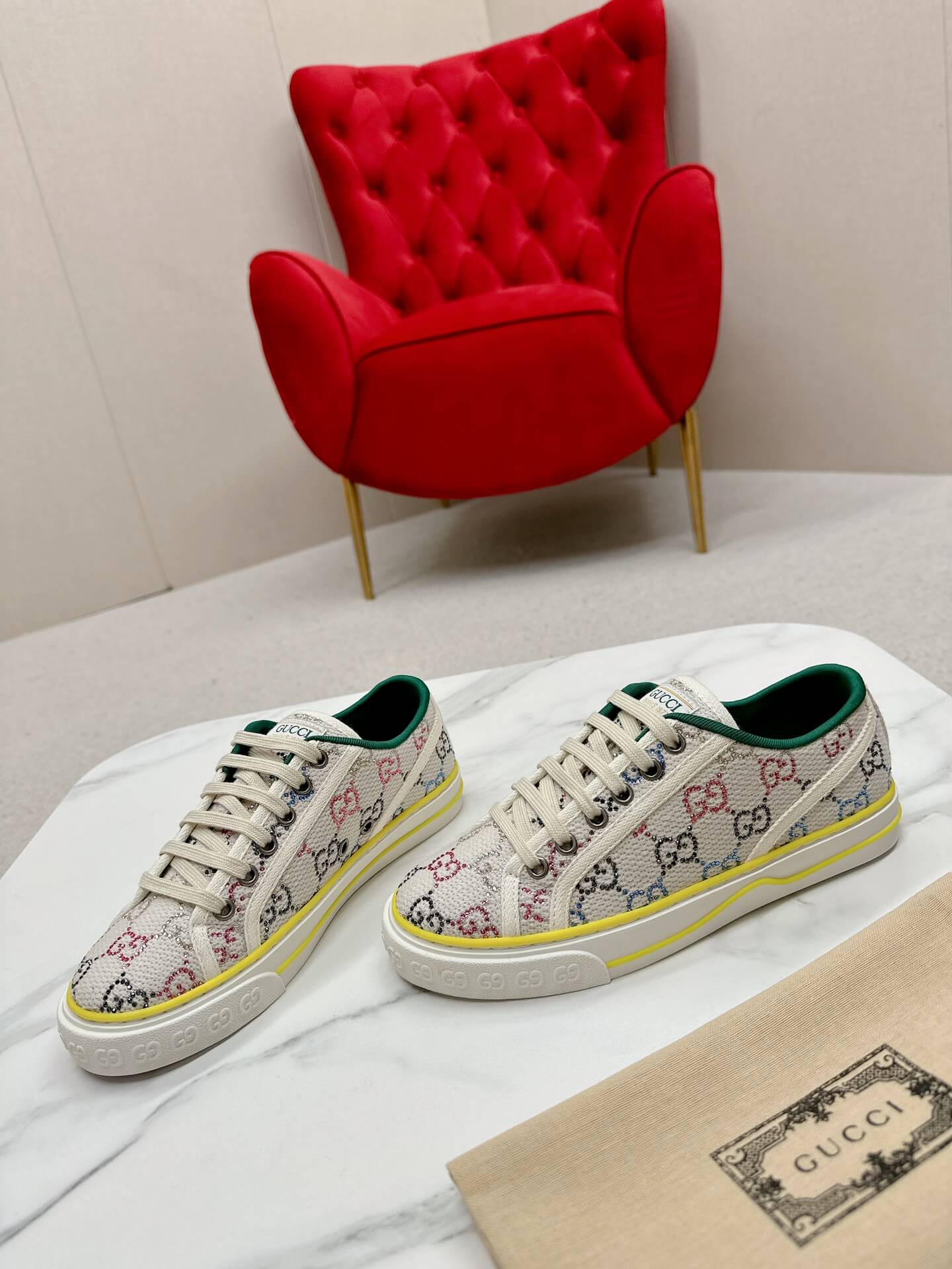 Gucci Women's Gucci Tennis 1977 Sneaker with Rhinestones