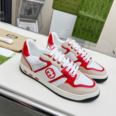 Gucci White Cream and Red Leather Interlocking G Sneaker