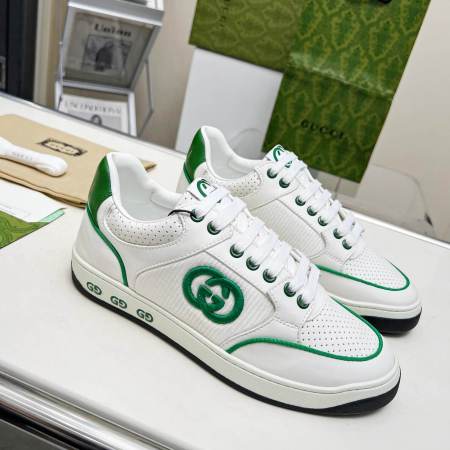 Gucci Black Green Leather Interlocking G Sneaker