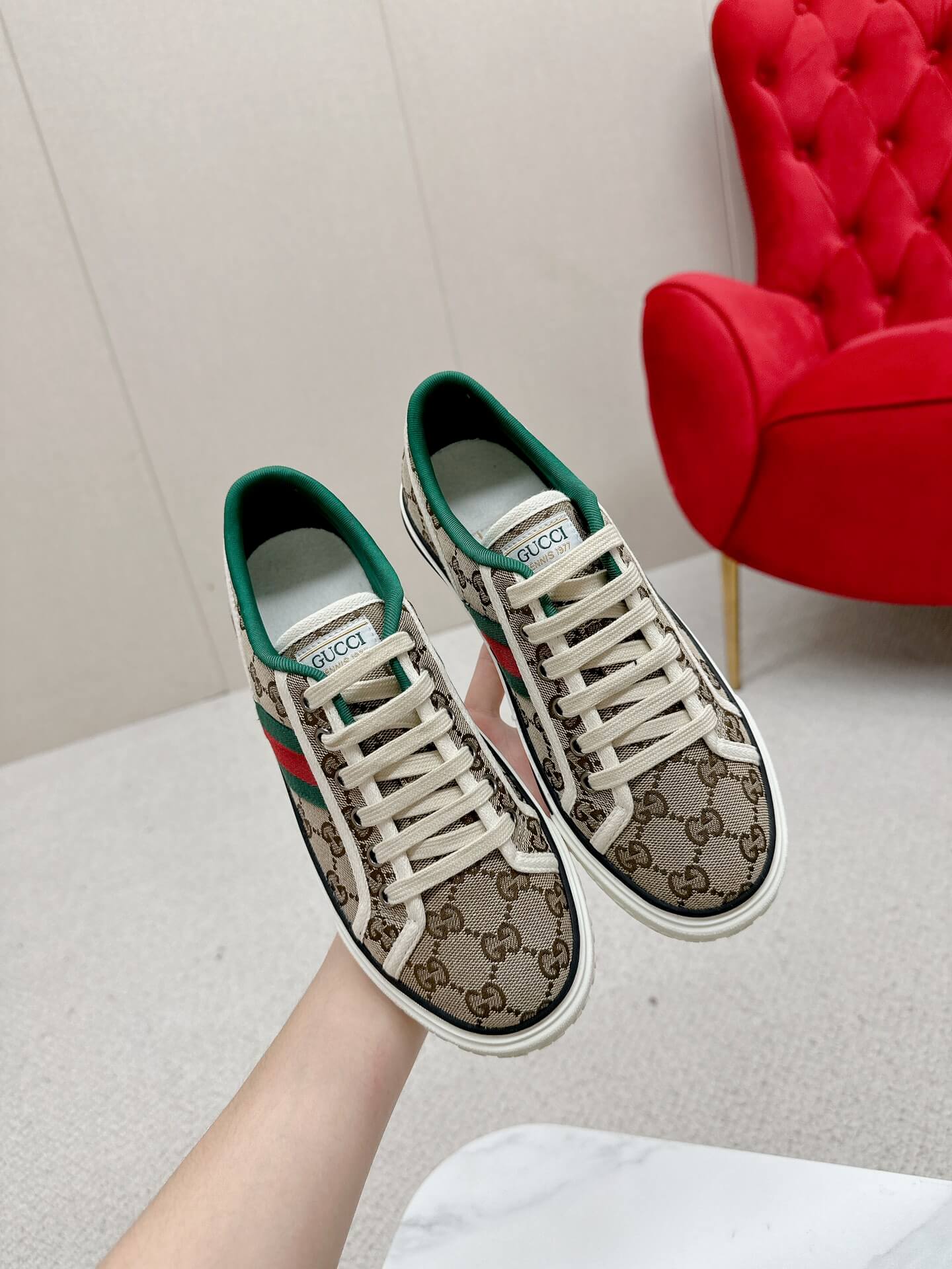 Gucci Women's Tennis 1977 Sneaker in Original Beige Ebony GG Canvas - Image 3