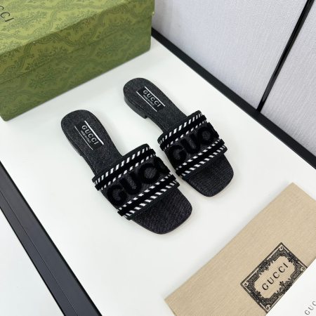 Gucci Women's Black Denim Gucci Script Slide Sandal