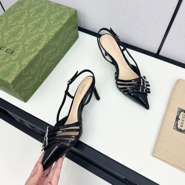 Gucci Women's Black Leather Mid-Heel Slingback Pump