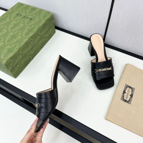 Gucci Women's Black Leather Signoria Slide Sanda