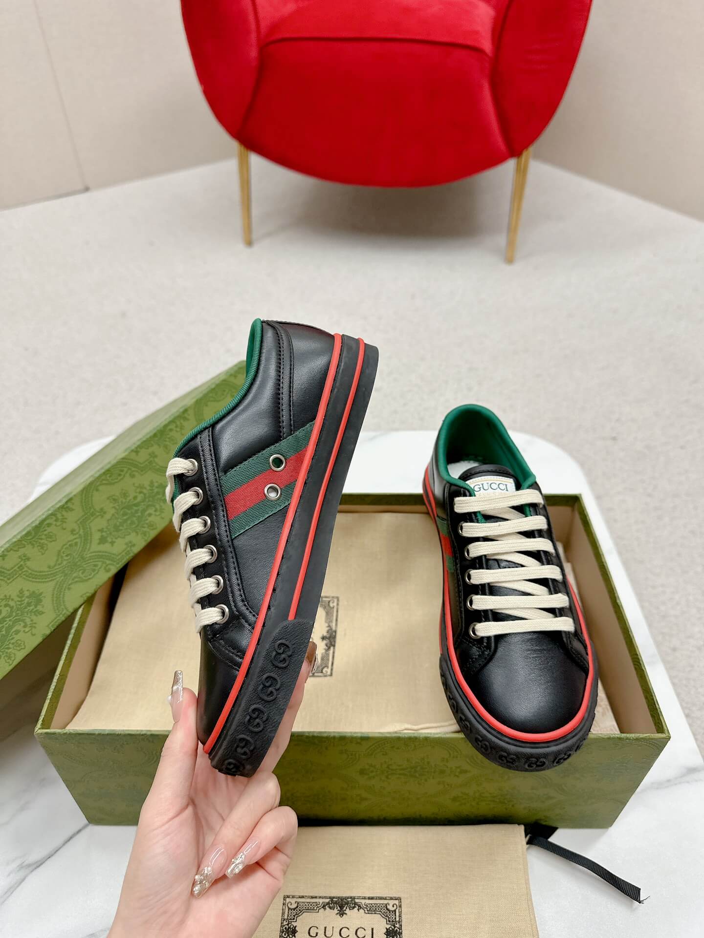 Gucci Women's Black Leather Tennis 1977 Sneaker - Image 4
