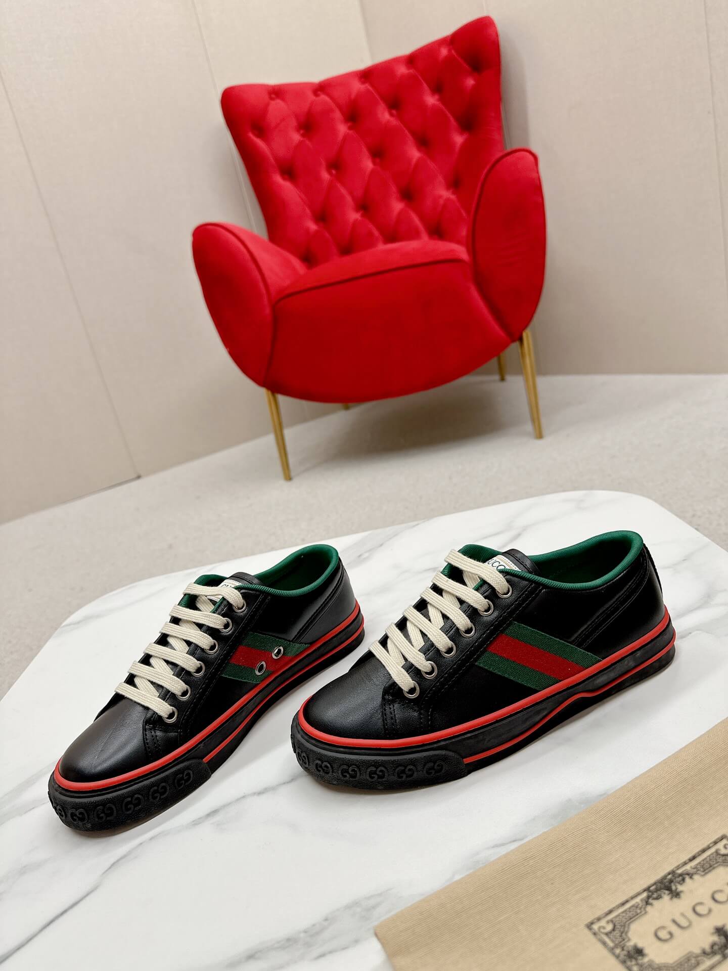 Gucci Women's Black Leather Tennis 1977 Sneaker